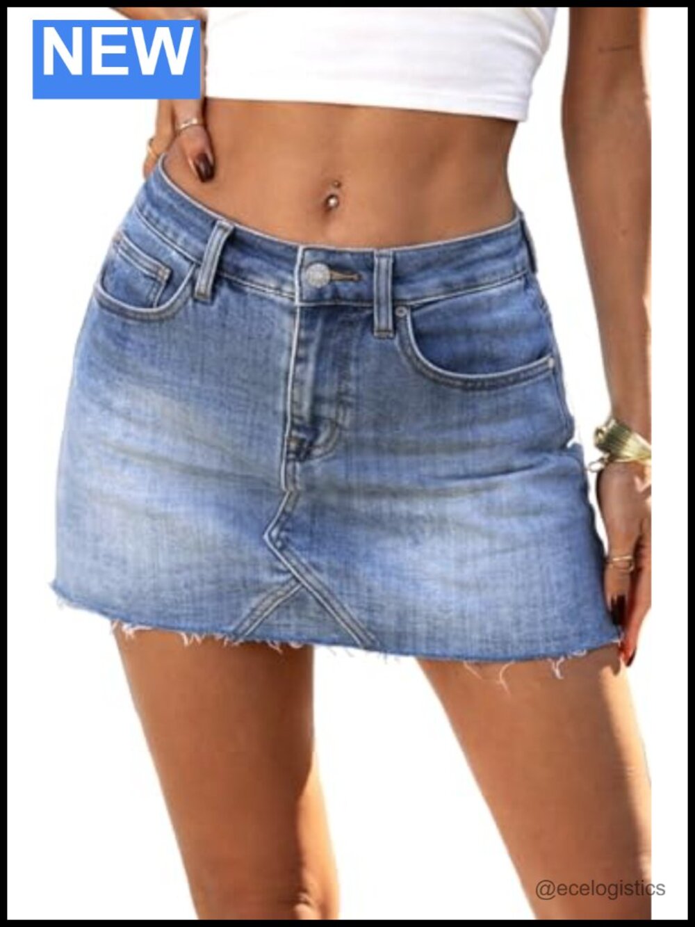 Denim Mini Skort Low Rise Raw Hem High Stretch Cotton Blend Women's Skirt with